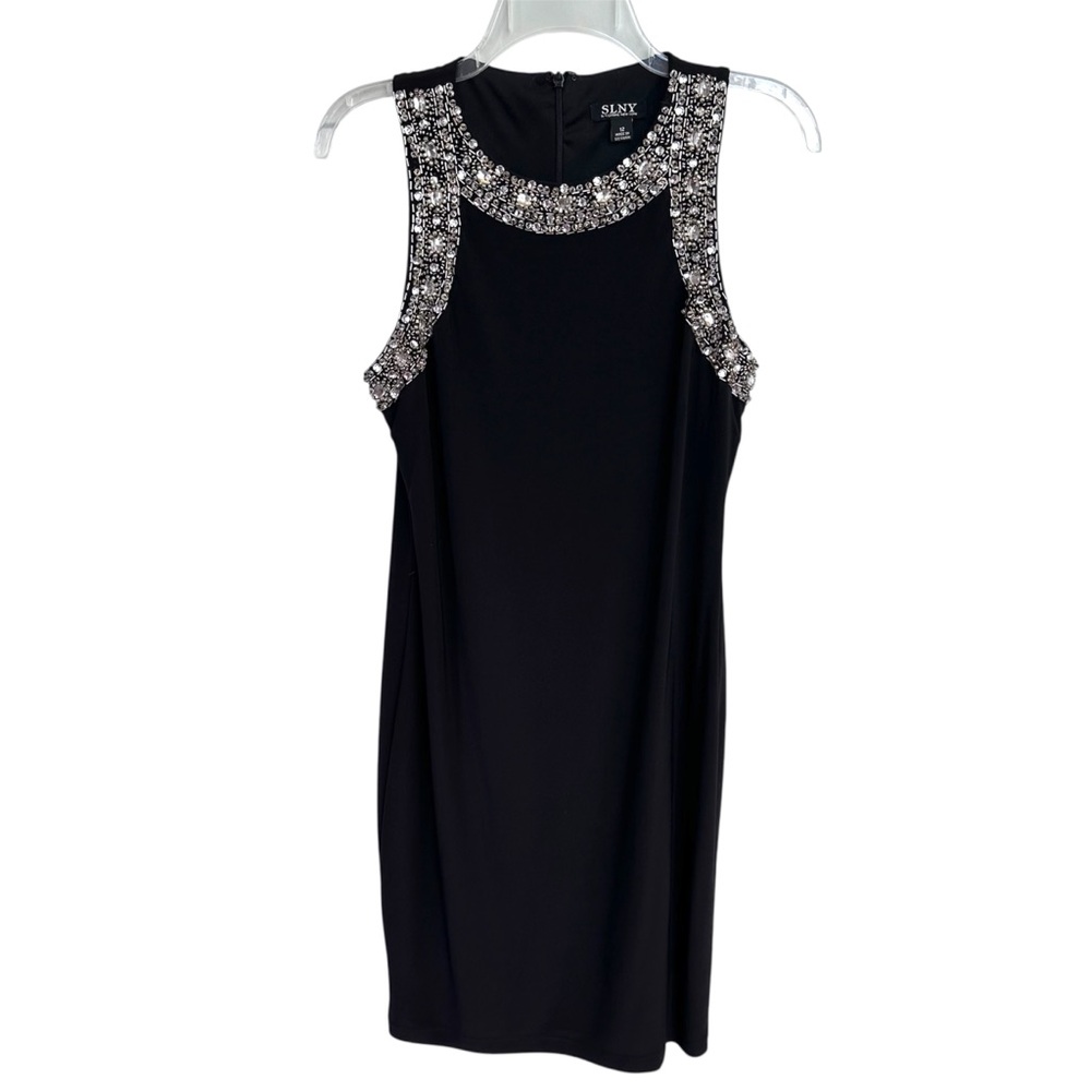 SLNY Dress BLACK Sleeveless Rhinestones and Sequins Fancy Size 12 Cocktail